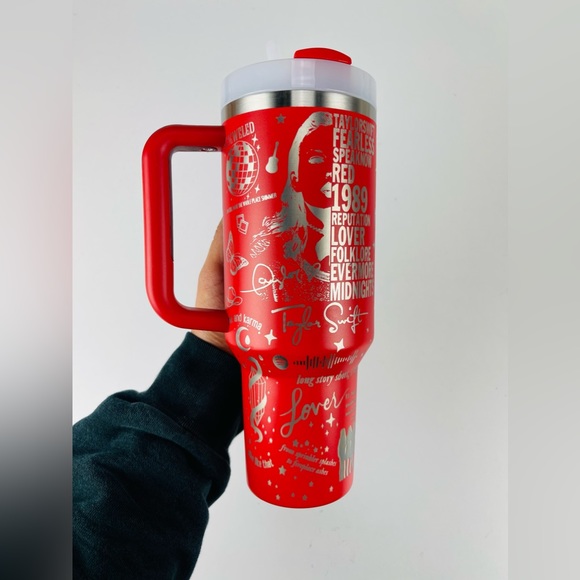 Stanley 40oz Tumbler Red Lava Tylor Swift Engraved - Picture 5 of 9